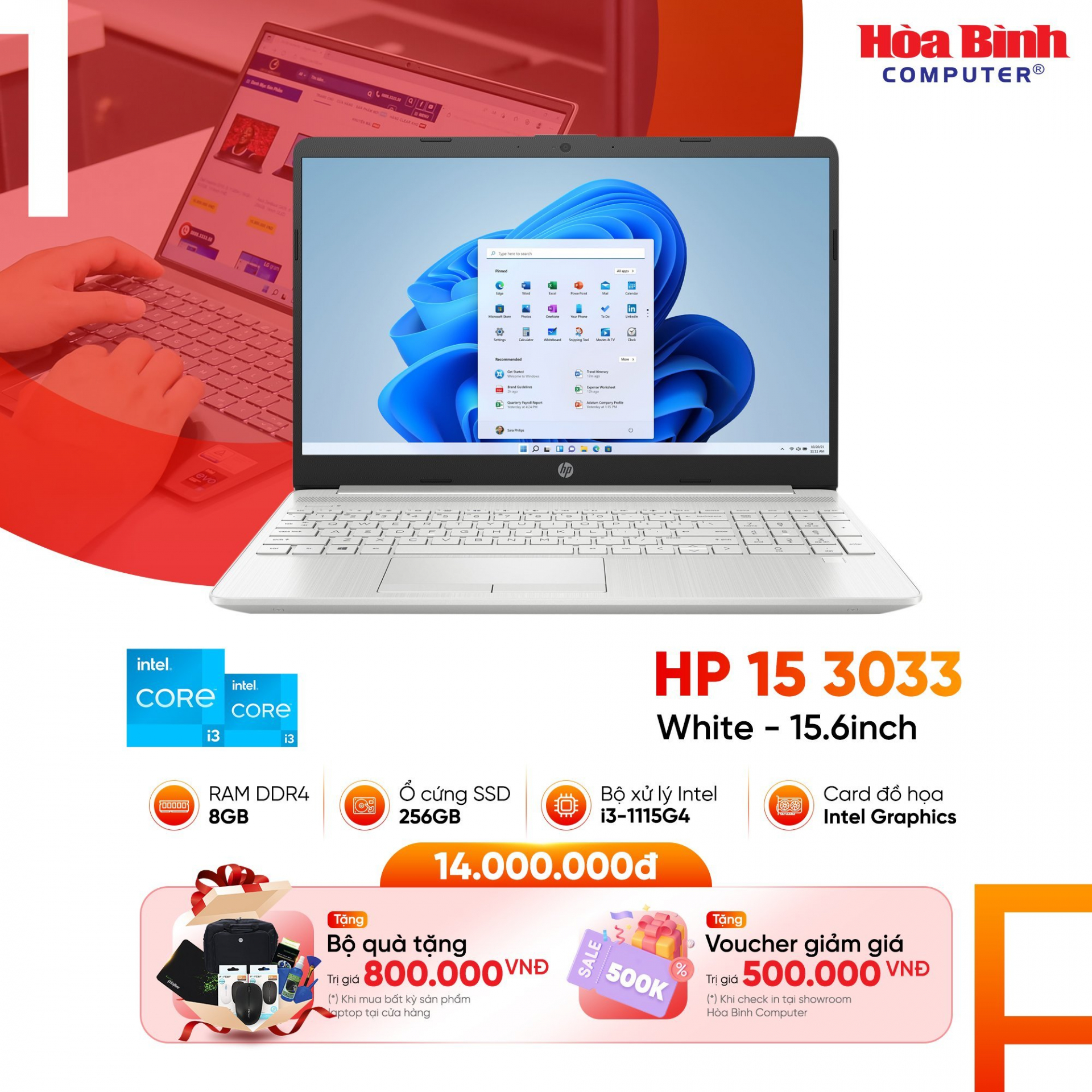 Laptop HP 15 3033 [New Full Box 100%] ( core i3-115G4/8GB/256GB/15.6inch )